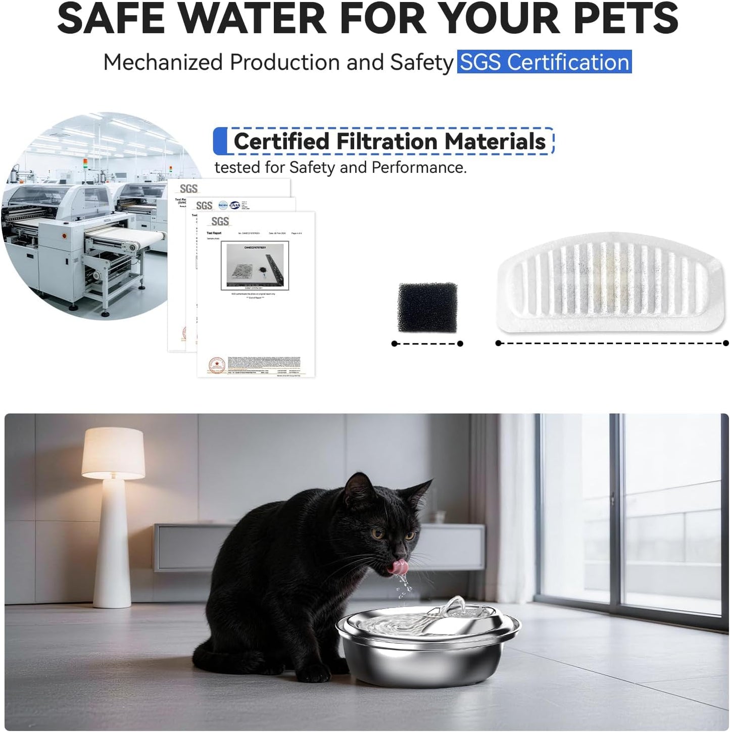 Cat Water Fountain Filters, Replacement Carbon, Resin Filters for D30 67Oz/2L Automatic Pet Fountain Cat Water Fountain Dog Water Dispenser, 3 Triple Filtration System(6Pcs 67Oz/2L Filters)
